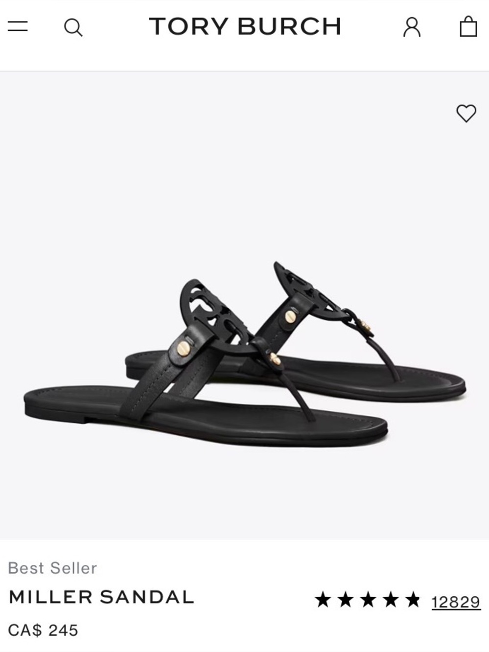 Tory Burch Black Miller Logo Thong Sandals